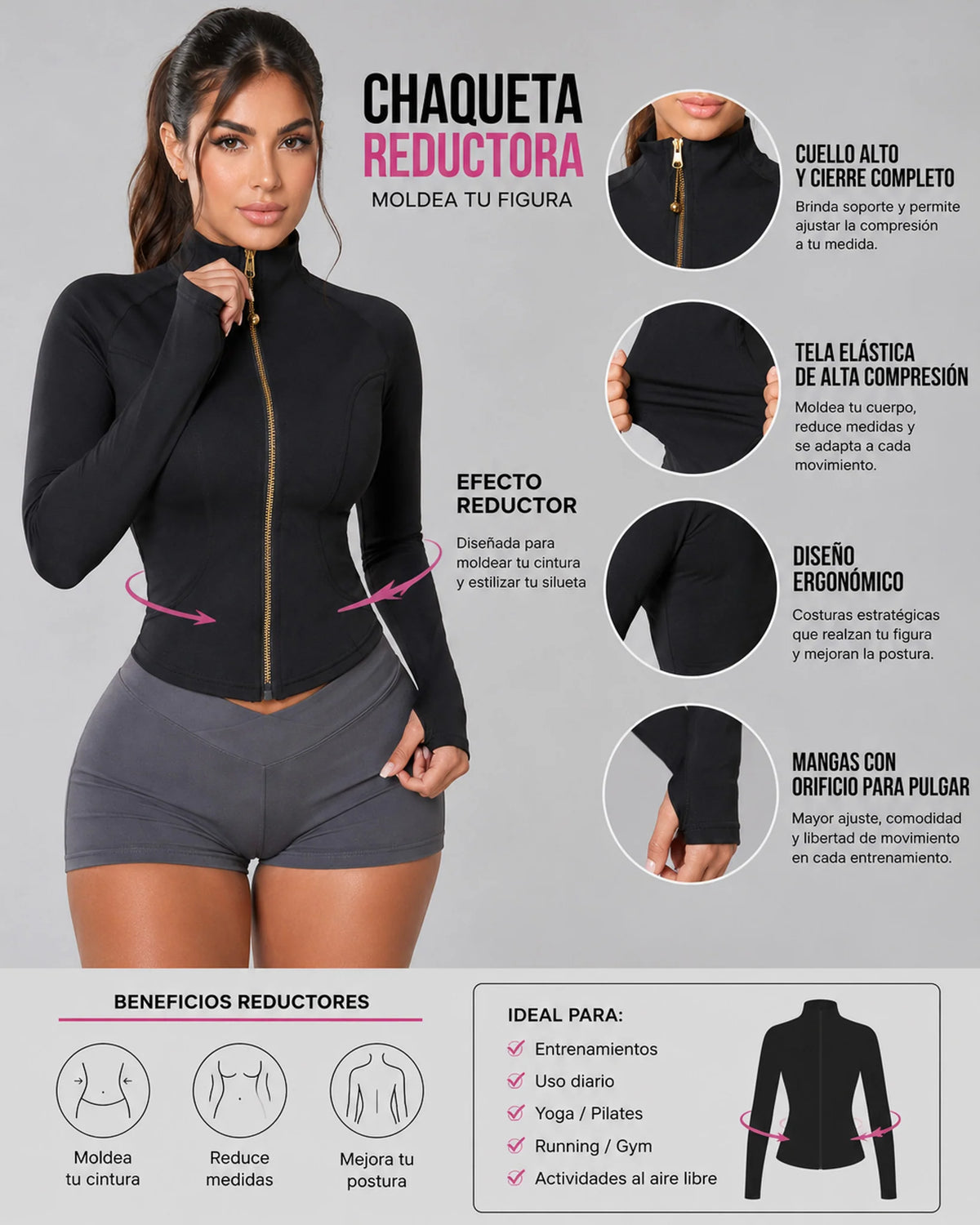 Chaqueta Deportiva Mujer con Cierre – Calce Ajustado